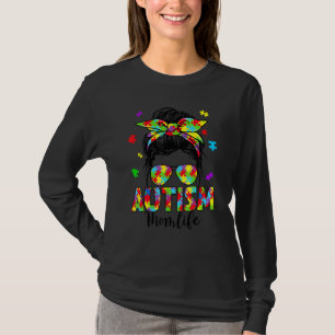 Autism Mom Messy Bun Puzzle Sunglasses Motheru2019 T-Shirt