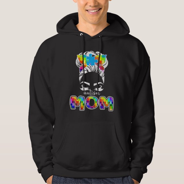 Autism Mom Messy Bun Sunglasses Bandana Hoodie (Front)