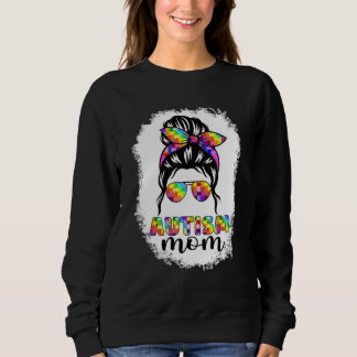 Autism Mom Messy Bun Sunglasses Bandana Sweatshirt