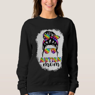 Autism Mom Messy Bun Sunglasses Sweatshirt