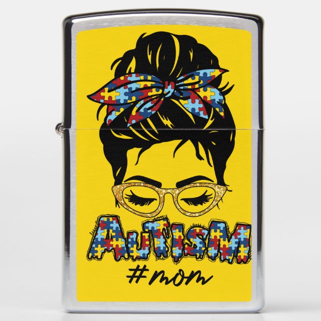 Autism Mom Messy Bun Zippo Lighter (Front)