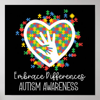 Autism Mom Mother Embrace Differences Puzzle Piece Poster