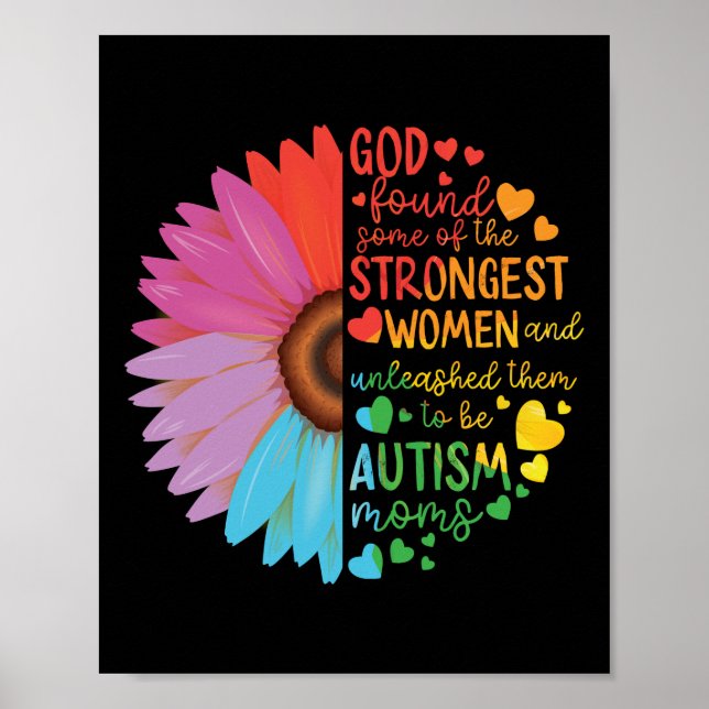 Autism Mom Mother Mama God Strongest Women Flower Poster (Front)