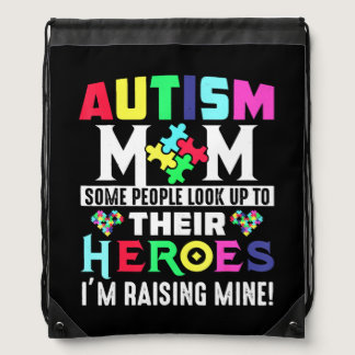 Autism Mom My Son Is Hero Autism Awareness Costume Drawstring Bag