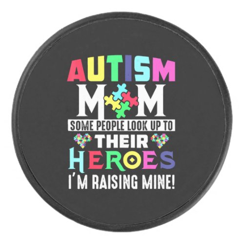 Autism Mom My Son Is Hero Autism Awareness Costume Hockey Puck