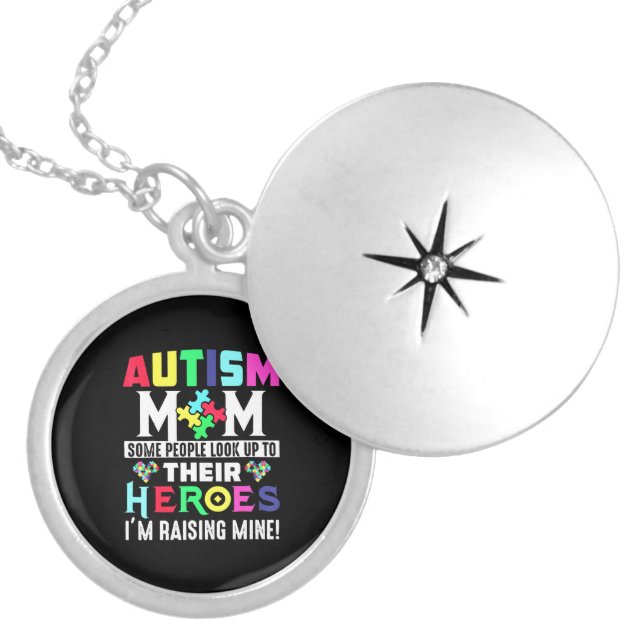 Autism Mom My Son Is Hero Autism Awareness Costume Locket Necklace (Front)