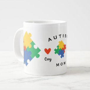 Autism Mom Personalized with Two Childs Name Giant Coffee Mug