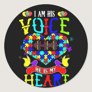 Autism Mom Puzzle Heart Autism Awareness Cute Classic Round Sticker