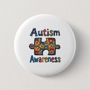 Autism Mom Puzzle Piece Coquette Bow Ribbon Autism Button