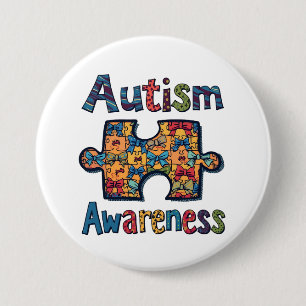 Autism Mom Puzzle Piece Coquette Bow Ribbon Autism Button