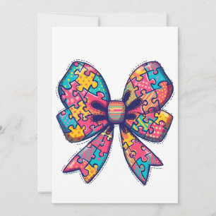 Autism Mom Puzzle Piece Coquette Bow Ribbon Autism Holiday Card