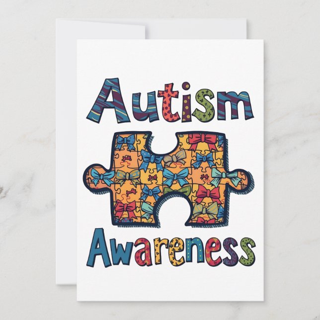 Autism Mom Puzzle Piece Coquette Bow Ribbon Autism Invitation (Front)
