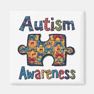 Autism Mom Puzzle Piece Coquette Bow Ribbon Autism Magnet
