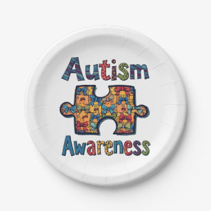 Autism Mom Puzzle Piece Coquette Bow Ribbon Autism Paper Plates