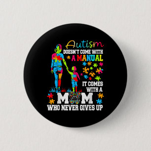 Autism Mom Raising Hero Groovy Messy Bun Autism Aw Button