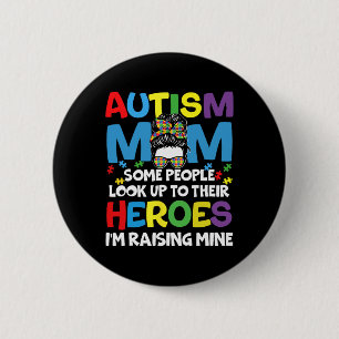 Autism Mom Raising Hero Groovy Messy Bun Autism Aw Button