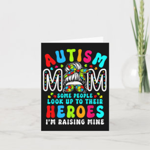 Autism Mom Raising Hero Groovy Messy Bun Autism Aw Card