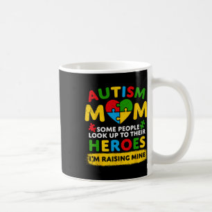 Autism Mom Raising Hero Groovy Messy Bun Autism Aw Coffee Mug