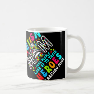 Autism Mom Raising Hero Groovy Messy Bun Autism Aw Coffee Mug