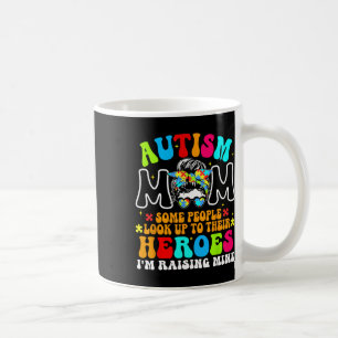 Autism Mom Raising Hero Groovy Messy Bun Autism Aw Coffee Mug