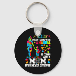 Autism Mom Raising Hero Groovy Messy Bun Autism Aw Keychain