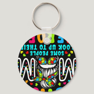 Autism Mom Raising Hero Groovy Messy Bun Autism Aw Keychain