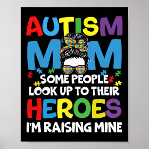 Autism Mom Raising Hero Groovy Messy Bun Autism Aw Poster