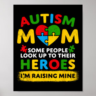 Autism Mom Raising Hero Groovy Messy Bun Autism Aw Poster