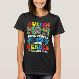 Autism Mom Raising Hero Groovy Messy Bun Autism Aw T-Shirt