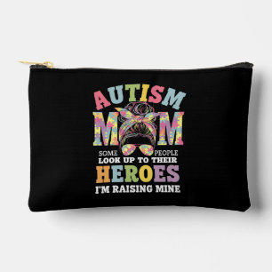 Autism Mom Raising Hero Messy Bun Autistic Accessory Pouch