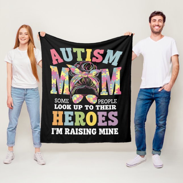 Autism Mom Raising Hero Messy Bun Autistic Fleece Blanket (In Situ)