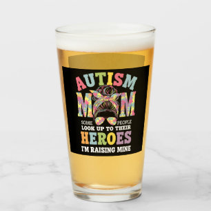 Autism Mom Raising Hero Messy Bun Autistic Glass