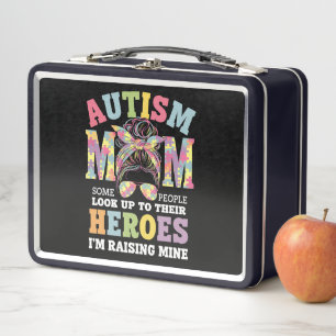 Autism Mom Raising Hero Messy Bun Autistic Metal Lunch Box