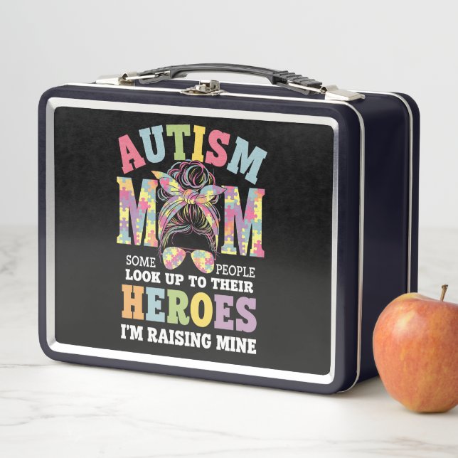 Autism Mom Raising Hero Messy Bun Autistic Metal Lunch Box (In Situ)