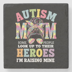 Autism Mom Raising Hero Messy Bun Autistic Stone Coaster