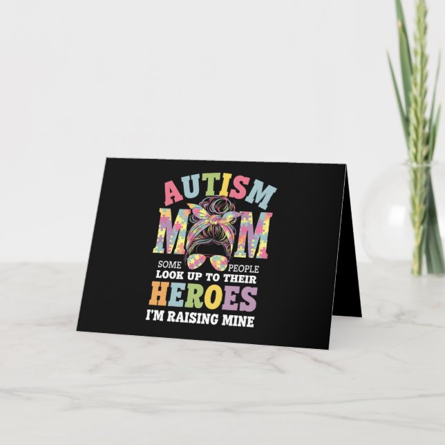 Autism Mom Raising Hero Messy Bun Autistic Thank You Card (Front)