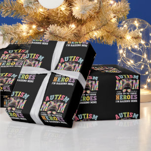 Autism Mom Raising Hero Messy Bun Autistic Wrapping Paper