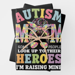 Autism Mom Raising Hero Messy Bun Autistic Wrapping Paper Sheets
