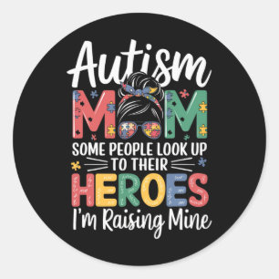 Autism Mom Raising Hero Puzzle Piece Design Autism Classic Round Sticker