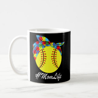 Autism Mom Softball Messy Bun Autism Awareness    Coffee Mug