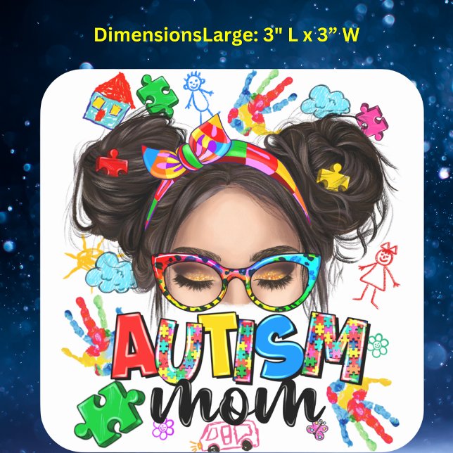 "Autism Mom" Square Stickers (Celebrate the heart and soul of 'Autism Mom' with these expressive square stickers. Large: 3" L x 3”)
