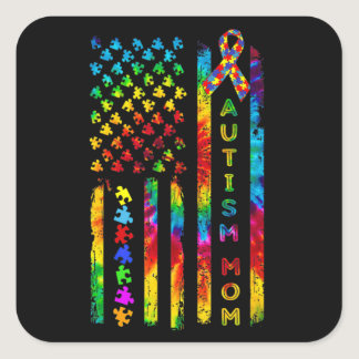 Autism Mom Tee Autism Awareness Tie Dye American F Square Sticker