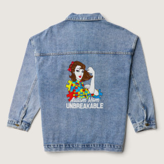 Autism Mom Unbreakable  Autism Awareness 2  Denim Jacket