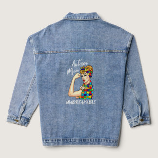 Autism Mom Unbreakable   Autism Awareness Gift  Denim Jacket