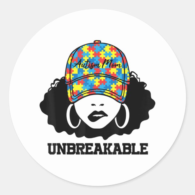 Autism Mom Unbreakable Autism Awareness Mom Mother Classic Round Sticker (Front)