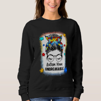 Autism Mom Unbreakable Messy Bun Girl Teacher Moth Sweatshirt