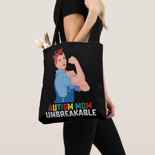 Autism Mom Unbreakable Proud Autistic Family Tote Bag (Close Up)