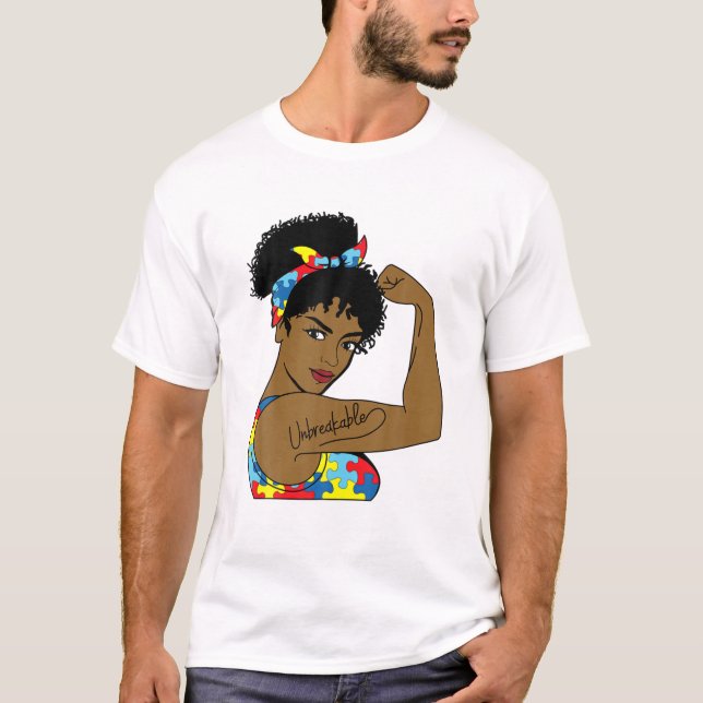 Autism Mom Unbreakable Rosie The Riveter Strong Bl T-Shirt (Front)
