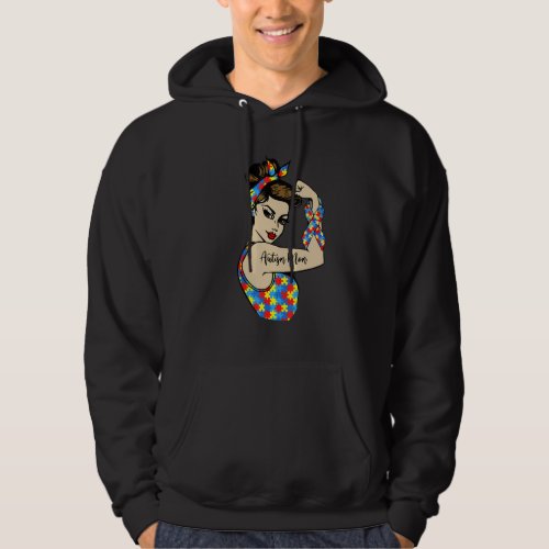 Autism Mom Unbreakable Rosie The Riveter Strong Wo Hoodie