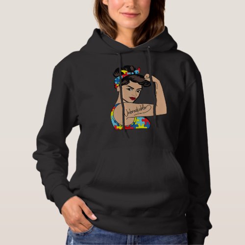 Autism Mom Unbreakable Rosie The Riveter Strong Wo Hoodie